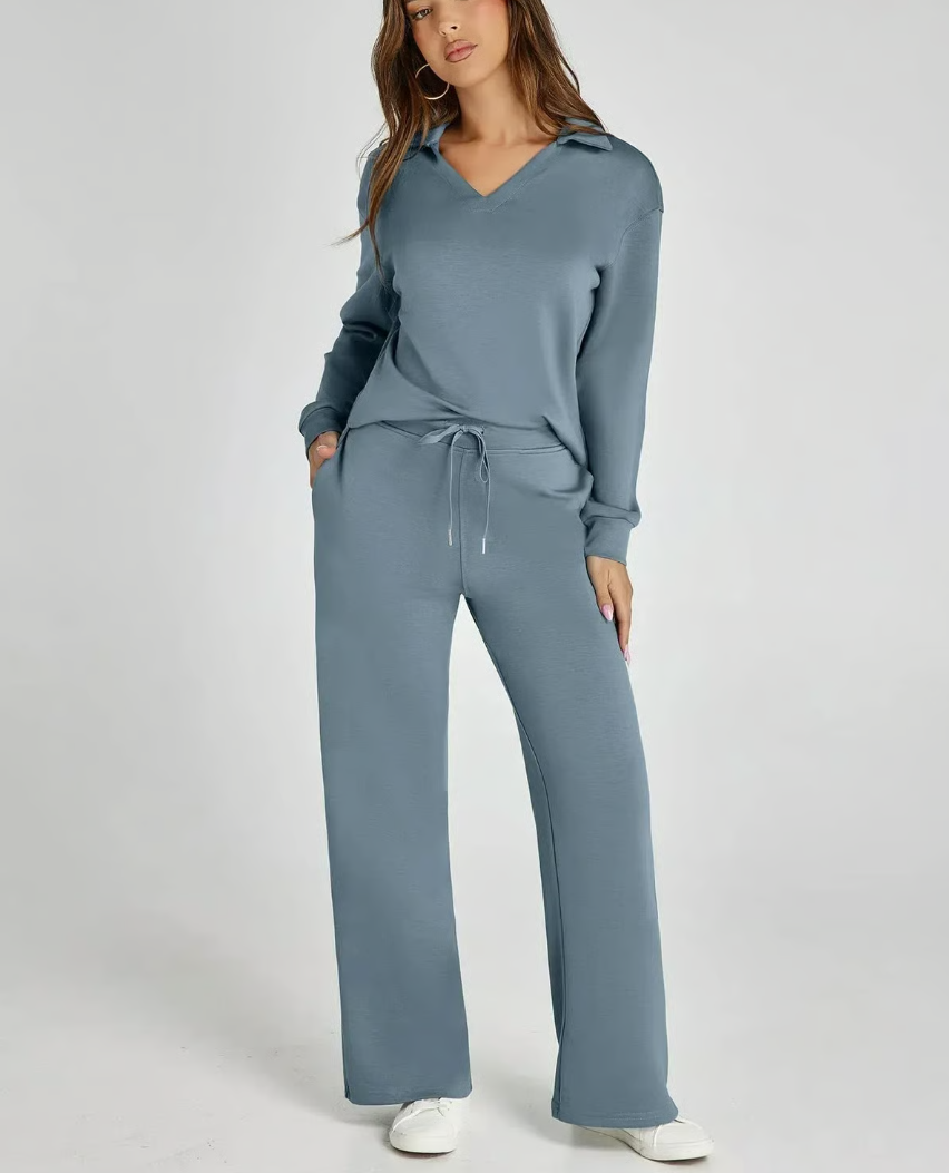 Completo 2 Pezzi Felpa e Pantaloni a Gamba Larga