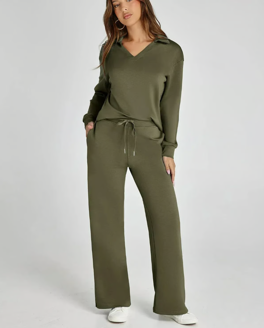 Completo 2 Pezzi Felpa e Pantaloni a Gamba Larga