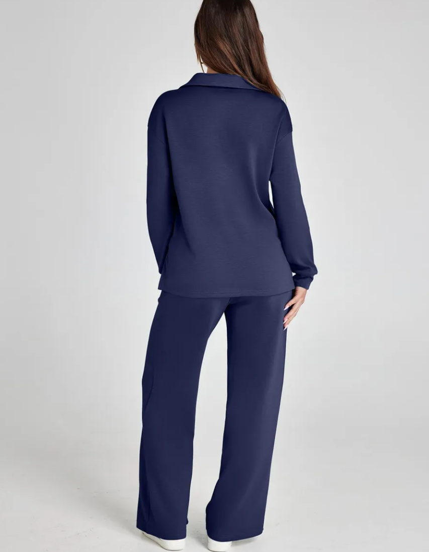 Completo 2 Pezzi Felpa e Pantaloni a Gamba Larga