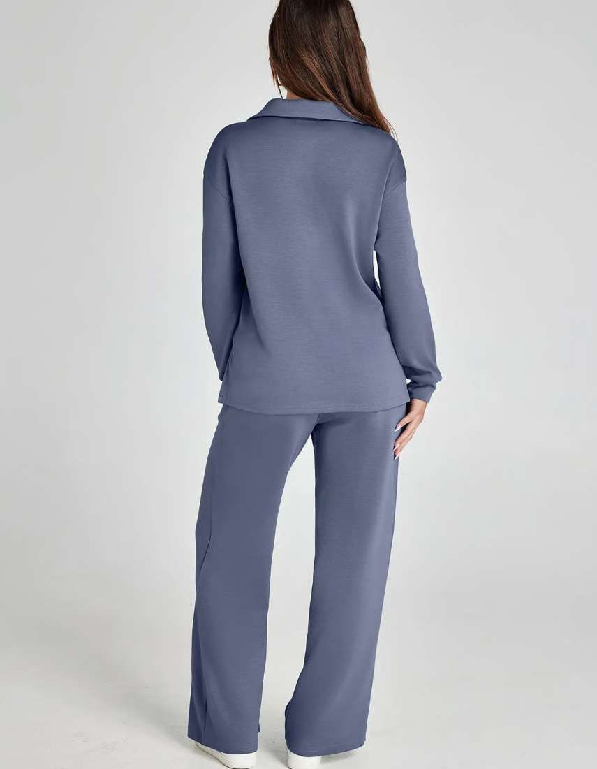 Completo 2 Pezzi Felpa e Pantaloni a Gamba Larga