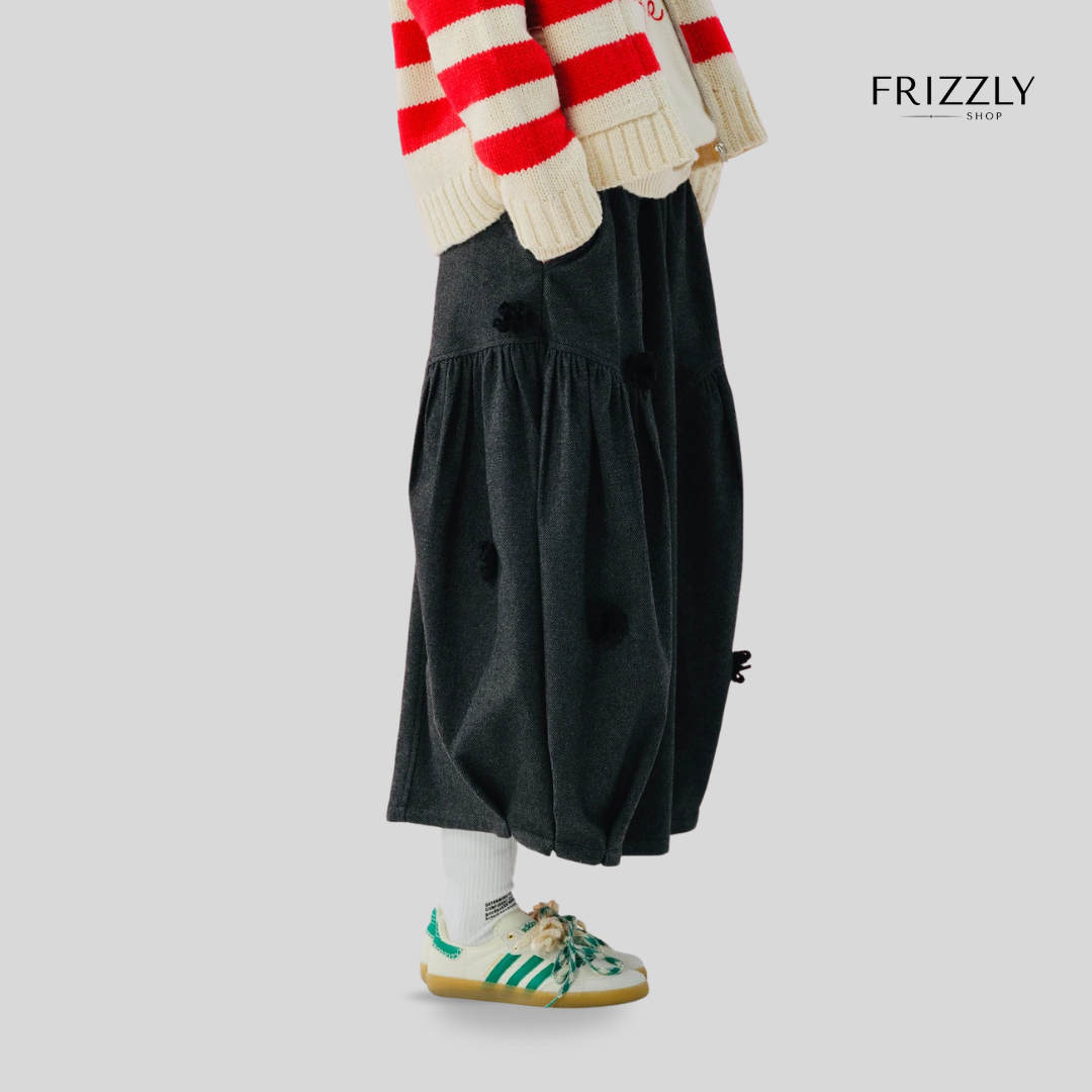 MICHAELA™ — GREY HALF-LENGTH WINTER SKIRT WITH 3D FLORAL DESIGN