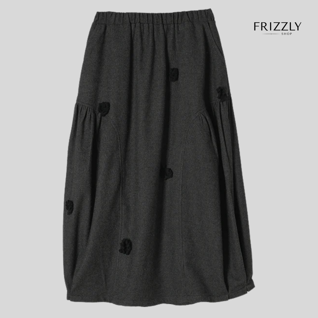 MICHAELA™ — GREY HALF-LENGTH WINTER SKIRT WITH 3D FLORAL DESIGN