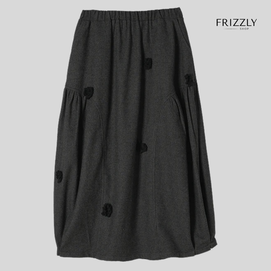 MICHAELA™ — GREY HALF-LENGTH WINTER SKIRT WITH 3D FLORAL DESIGN